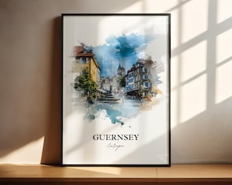 Guernsey Wall Art, Guernsey Print, Channel Islands Watercolor Art, Guernsey Gift, Travel Print, Travel Poster, Housewarming Gift