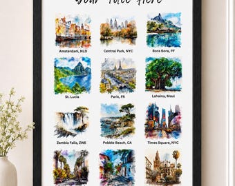 Personalized Travel Destinations Art, Study Abroad Art, Our Travels, Travel Lover Gift, Anniversary Gift, Birthday Gift, Custom Travel Print