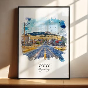 Cody Wyoming Wall Art, Cody WY Print, Wyoming Watercolor Art, Cody Wyoming Gift, Travel Print, Travel Poster, Housewarming Gift