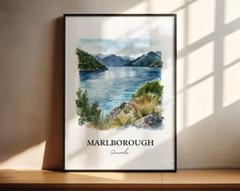Arte mural de Marlborough Sounds, impresión de la Isla Sur, arte neozelandés, regalo de Marlborough Sounds, impresión de viaje, póster de viaje, regalo de inauguración de la casa