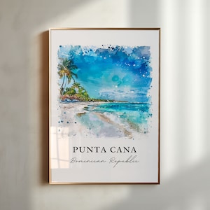 Arte mural de Punta Cana, impresión de Punta Cana, acuarela de Punta Cana, República Dominicana, regalo de Punta Cana, póster de viaje, regalo de inauguración de la casa