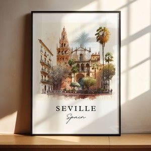 Seville Spain Art Print – Watercolor Cityscape Travel Poster image 4