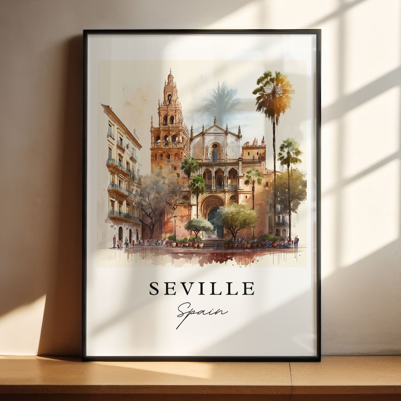 Seville Spain Art Print – Watercolor Cityscape Travel Poster image 4