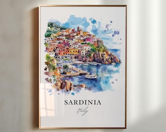 Sardinia Wall Art, Sardinia Italy Print, Sardinia Watercolor Art, Cagliari Italy Gift, Travel Print, Travel Poster, Housewarming Gift