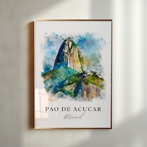 Pao de Acucar Wall Art, Pao de Acucar Print, Sugarloaf Mtn Watercolor, Rio de Janeiro Gift, Travel Poster, Housewarming Gift
