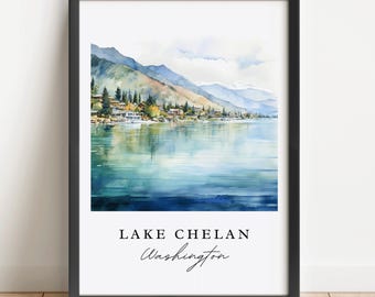 Lake Chelan Washington wall art - Washington, Lake Chelan poster, Lake Chelan Wedding gift, Birthday present, Custom Text, Personalized Gift