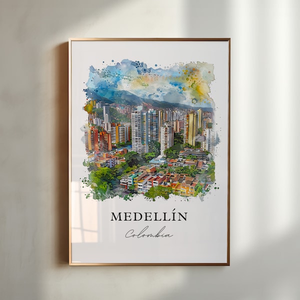 Medellin Wall Art, Medellin Colombia Print, Medellin Watercolor, Antioquia Colombia Gift, Travel Print, Travel Poster, Housewarming Gift