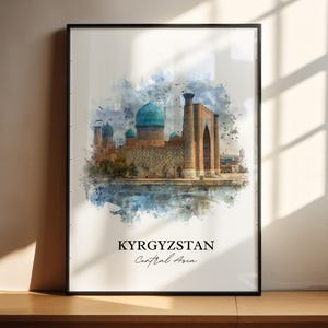 Kyrgyzstan Wall Art, Kyrgyzstan Print, Kyrgyzstan Watercolor Art, Kyrgyzstan Gift, Travel Print, Travel Poster, Housewarming Gift