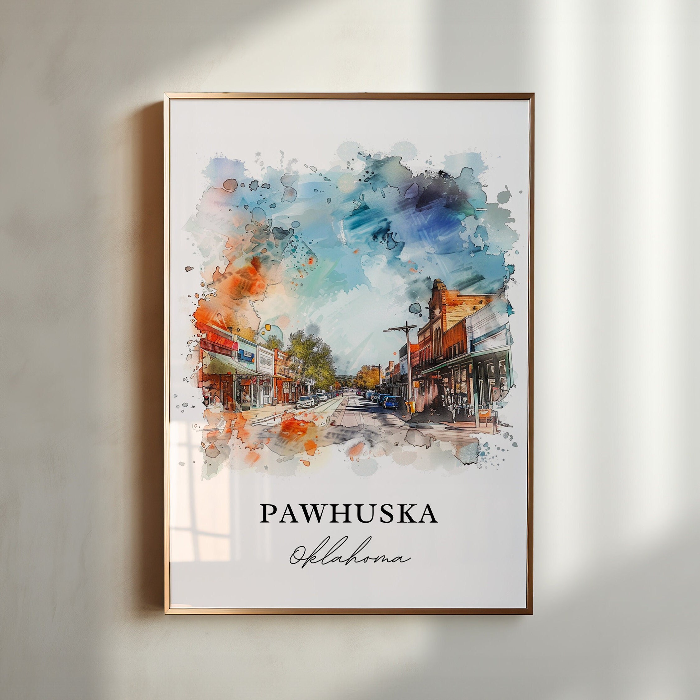 Pawhuska Wall Art, Pawhuska OK Print, Oklahoma Watercolor, Pawhuska Gift, Travel Poster, Housewarming Gift