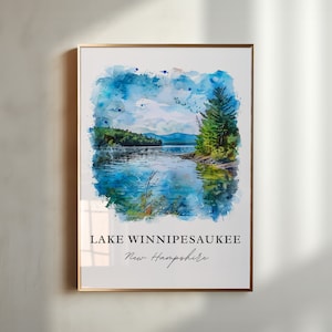 Lake Winnipesaukee Art, NH Prints, Winnipesaukee Lake Aquarell, Lake Winnipesaukee Geschenk, Reiseplakat, Housewarminggeschenk