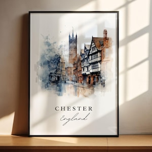 Chester England Wall Art, Chester Print, Chester Watercolor Art, Chester UK Gift, Travel Poster, Housewarming Gift