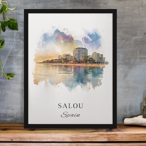 Salou traditional travel art - Spain, Salou poster, Wedding gift, Birthday present, Custom Text, Personalised Gift