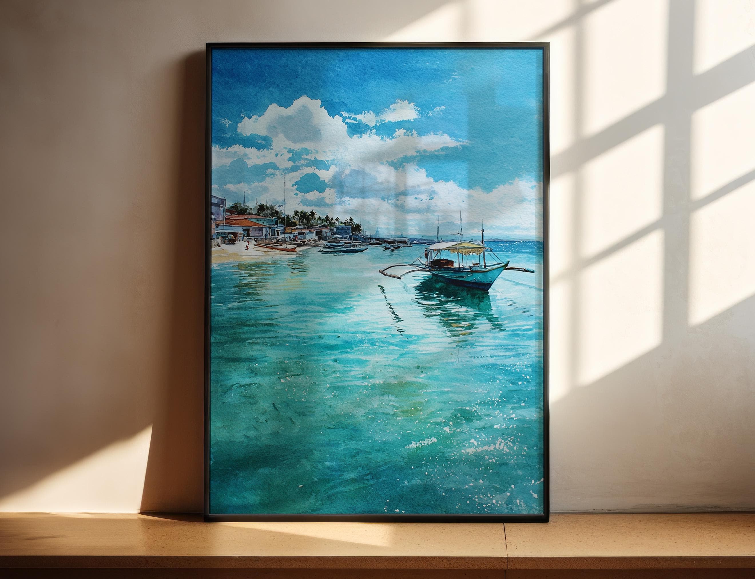 セブ島（フィリピン）水彩画 セブ旅行プリント セブビーチアート セブ