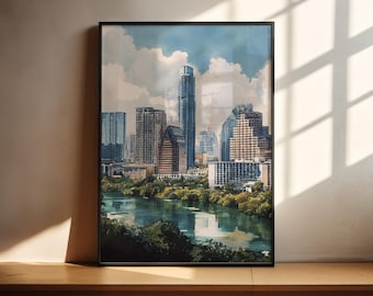 Austin Texas Watercolor Art Austin TX Travel Print Austin Texas Artwork Austin Decor Austin Skyline Wall Art