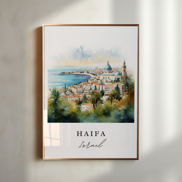 Haifa traditional travel art - Israel, Haifa poster, Wedding gift, Birthday present, Custom Text, Personalized Gift