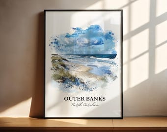 Outer Banks Wall Art, Outer Banks NC Print, OBX Watercolor Art, Outer Banks Gift, Travel Print, Travel Poster, Housewarming Gift