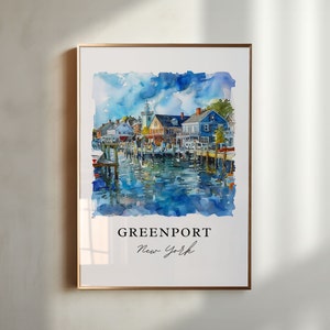 Greenport NY Wall Art, Greenport Print, Greenport Watercolor Art, Suffolk County Gift, Travel Poster, Housewarming Gift