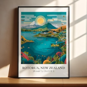 Rotorua NZ Art, Rotorua Retro Travel Art, Rotorua Home Decor, Rotorua Gift, New Zealand Travel Art, Travel Prints, Housewarming Gift