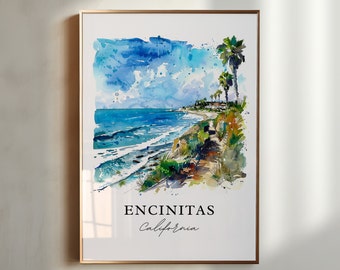 Encinitas CA Wall Art, Encinitas Print, Encinitas Cali Watercolor, San Diego Art Gift, Travel Poster, Housewarming Gift