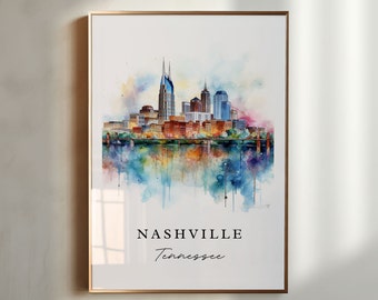 Nashville tradycyjna sztuka podróżnicza - Tennessee, plakat Nashville, prezent ślubny, prezent urodzinowy, spersonalizowany tekst, spersonalizowany prezent