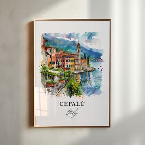 Muurkunst Cefalù, Italië, print Cefalù, aquarel Cefalù Sardinië, cadeau Cefalù Italië, reisposter, housewarmingcadeau