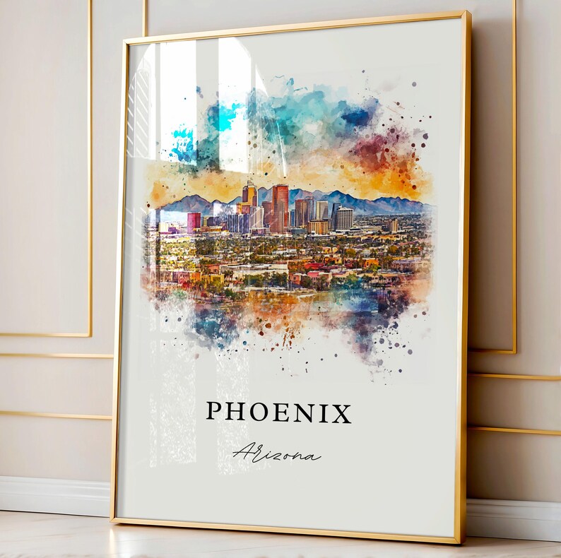 Phoenix AZ kunst aan de muur, Phoenix Arizona print, Phoenix aquarel kunst, Phoenix AZ cadeau, Arizona reisposter, housewarming cadeau afbeelding 5
