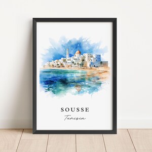 Art mural Sousse Tunisie - Tunisie, affiche Sousse, cadeau de mariage Sousse, cadeau d'anniversaire Tunisie, texte personnalisé, cadeau personnalisé