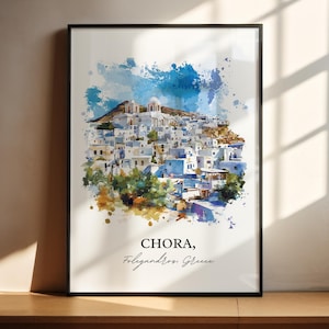 Chora Griechenland Wandkunst, FolegAndros Druck, Griechenland Aquarell Kunst, Chora Griechenland Geschenk, Reisedruck, Reiseposter, Housewarminggeschenk