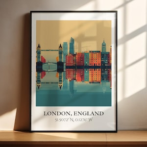 London England Art, London Retro Travel Art, London Home Decor, England Gift, London Travel Art, Travel Prints, Housewarming Gift