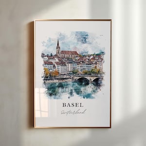 Basel Schweiz Wandbild, Basel Druck, Rhein Aquarell Kunst, Basel Schweiz Geschenk, Reiseposter, Einweihungsgeschenk