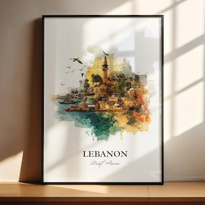 Lebanon Wall Art, Lebanon Print, Lebanon Watercolor Art, Lebanon Country Gift, Travel Print, Travel Poster, Housewarming Gift