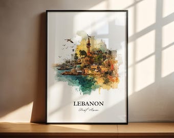 Lebanon Wall Art, Lebanon Print, Lebanon Watercolor Art, Lebanon Country Gift, Travel Print, Travel Poster, Housewarming Gift