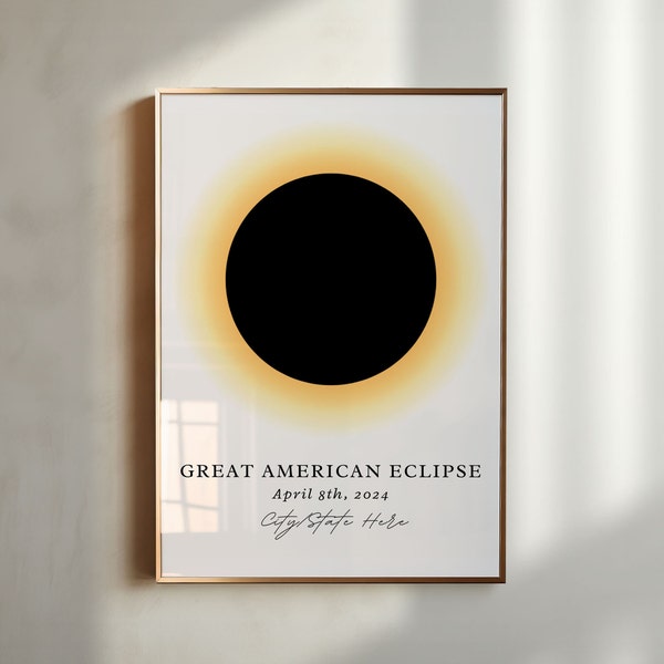 Custom Town Eclipse Art 2024, Eclipse Art Poster Print, Eclipse Souvenir Gift, Solar Eclipse Art, Great American Eclipse