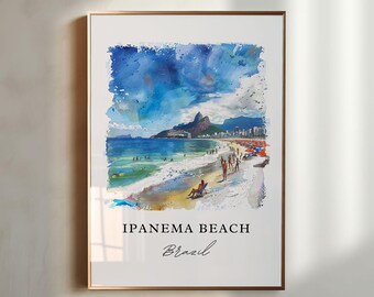 Ipanema Beach Wall Art, Ipanema Brazil Print, Rio de Janeiro Watercolor Art, Ipanema Gift, Travel Poster, Housewarming Gift