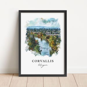 Arte mural de Corvallis OR, impresión de Corvallis, arte de acuarela de Corvallis, regalo del estado de Oregón, póster de viaje, regalo de inauguración de la casa