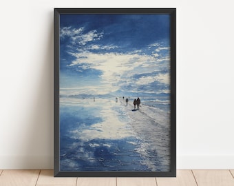 Salar de Uyuni aquarel kunst Boliviaanse zoutvlaktes reizen print Bolivia kunstwerk Bolivia decor Salar de Uyuni muurkunst