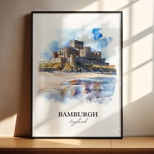 Bamburgh Wall Art, Northumberland Print, England Watercolor Art, Bamburgh England Gift, Travel Print, Travel Poster, Housewarming Gift