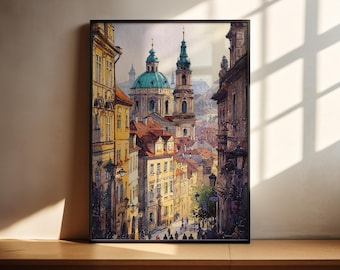 Prague Watercolor Art Prague Travel Print Prague Czech Republic Artwork Prague Decor Prague Skyline Wall Art