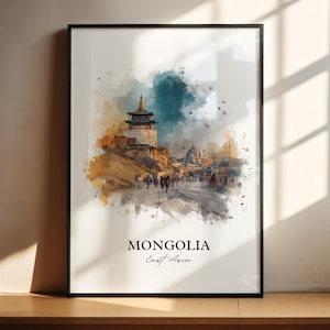 Mongolia Wall Art, Mongolia Print, Mongolia Watercolor Art, Mongolia Gift, Travel Print, Travel Poster, Housewarming Gift