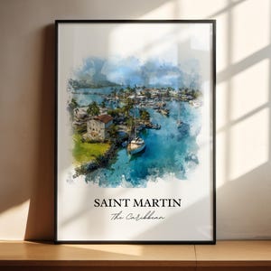 Arte mural de San Martín, impresión de San Martín, acuarela de San Martín, regalo de las islas del Caribe, impresión de viaje, póster de viaje, regalo de inauguración de la casa
