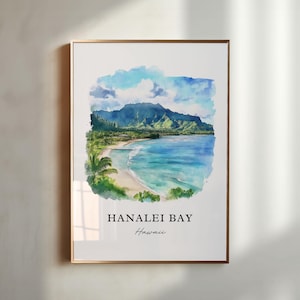 Hanalei Bay Wall Art, Hanalei Bay Print, Kauai Island Watercolor Art, Kauai Hawaii Gift, Travel Poster, Housewarming Gift