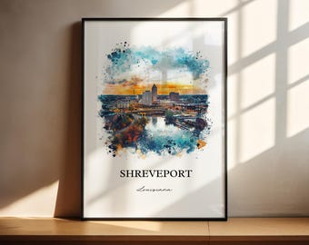 Shreveport Wall Art, Bossier City Print, Louisiana Watercolor Art, Shreveport Louisiana Gift, Travel Print, Travel Poster, Housewarming Gift