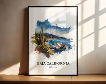 Baja California Aquarell Kunstdruck, Mexiko Reise Poster
