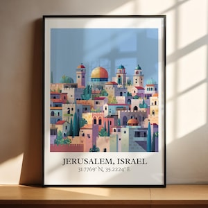 Jerusalem Art, Jerusalem Retro Travel Art, Jerusalem Home Decor, Jerusalem Gift, Israel Travel Art, Travel Prints, Housewarming Gift