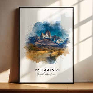 Patagonia Wall Art, Patagonia Print, Patagonia Watercolor Art, South America Gift, Patagonia Travel Print, Travel Poster, Housewarming Gift