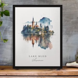 Bleder See traditionelle Reisekunst - Slowenien, Bleder See Plakat, Hochzeitsgeschenk, Geburtstagsgeschenk, benutzerdefinierter Text, personalisiertes Geschenk