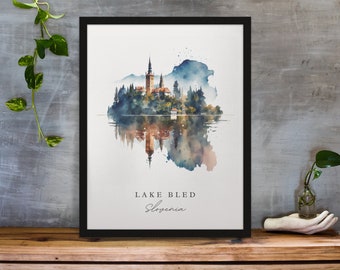 Kunstdruk Lake Bled Slovenië – Reisposter, gepersonaliseerd cadeau