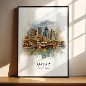 Qatar Wall Art, Qatar Print, Qatar Watercolor Art, Qatar Country Gift, Travel Print, Travel Poster, Housewarming Gift