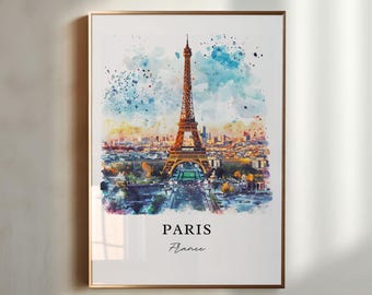 Arte murale di Parigi, Francia, stampa della Torre Eiffel, acquerello dello skyline di Parigi, regalo di Parigi, Francia, stampa di viaggio, poster di viaggio, regalo di inaugurazione della casa
