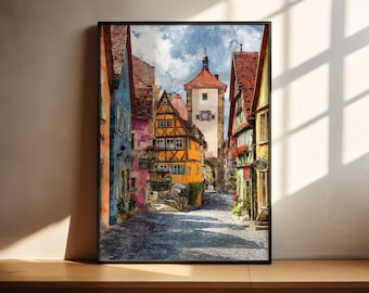 Rothenburg ob der Tauber Watercolor Art Rothenburg Travel Print Germany Artwork Rothenburg ob der Tauber Germany Decor Rothenburg Wall Art